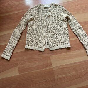 Elie Tahari Tan Crochet Knit Cardigan
